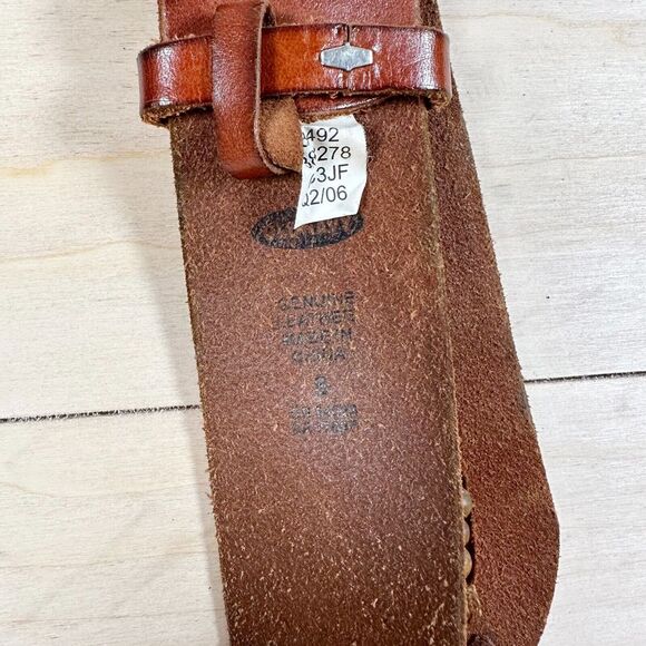 Old Navy Wide Brown Genuine‎ Leather Belt Beaded Plate Buckle - Women's Size S - Picture 5 of 9